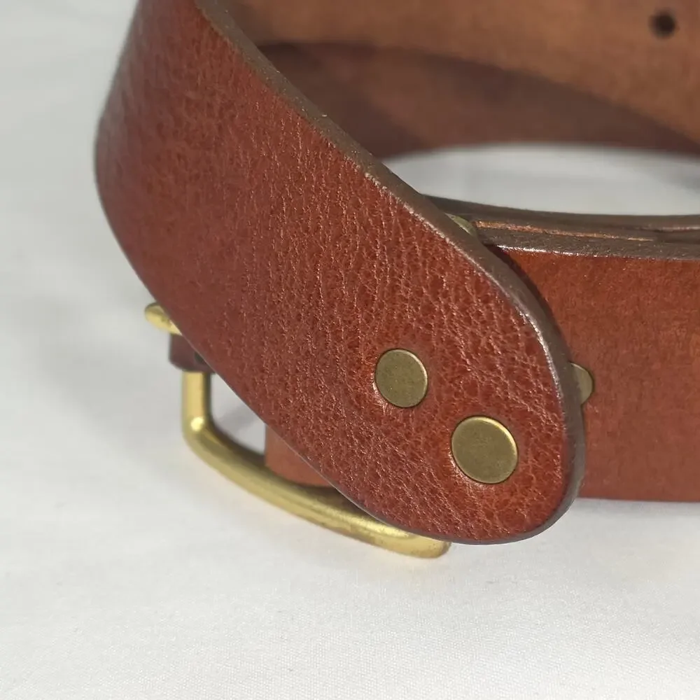 DE PALMA “MONA” GENUINE BROWN LEATHER BELT – BRASS BUCKLE – 44